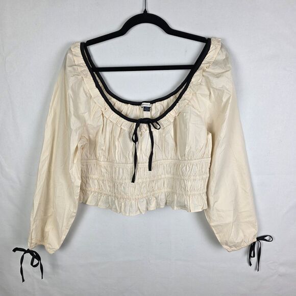 NWT American Eagle Milkmaid Puff Sleeve Smocked Crop Top Sz L Coquette Peasant - Picture 1 of 6